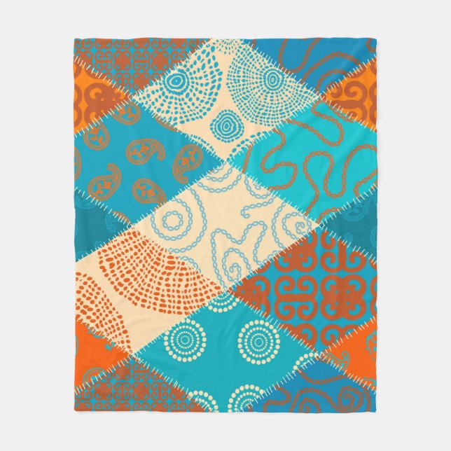 Indian patchwork seamless vintage design. fleece blanket (Front)