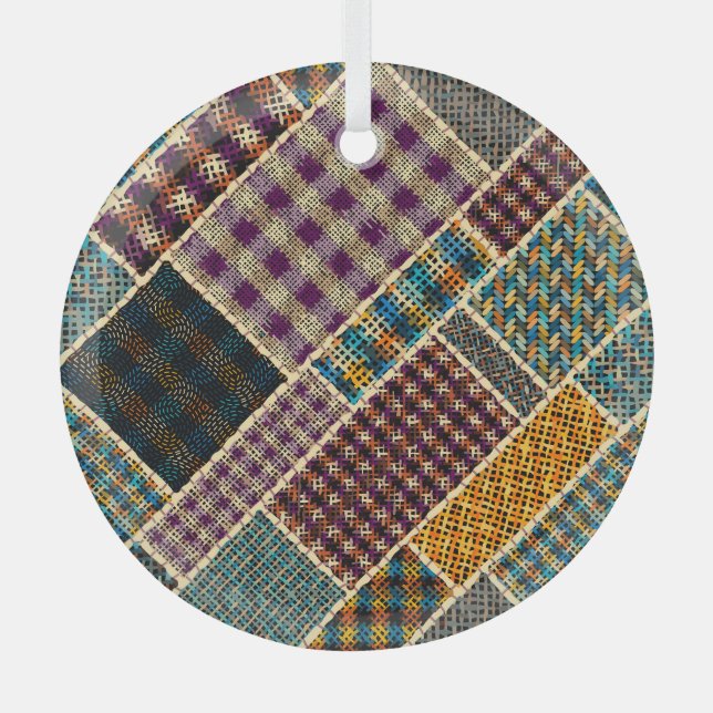 Indian Patchwork: Textured Canvas Imitation. Glass Ornament (Front)
