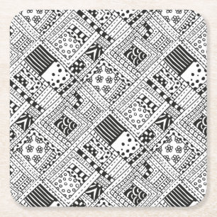 Indian Pattern Doodle Square Paper Coaster