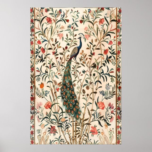 Indian Peacock Art Print Botanical Wildlife (Front)