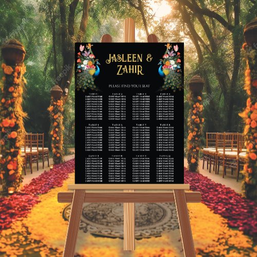 Indian Peacock Floral Wedding Seating chart Foam Board