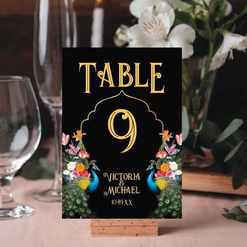 Indian Peacock Floral Wedding table number cards