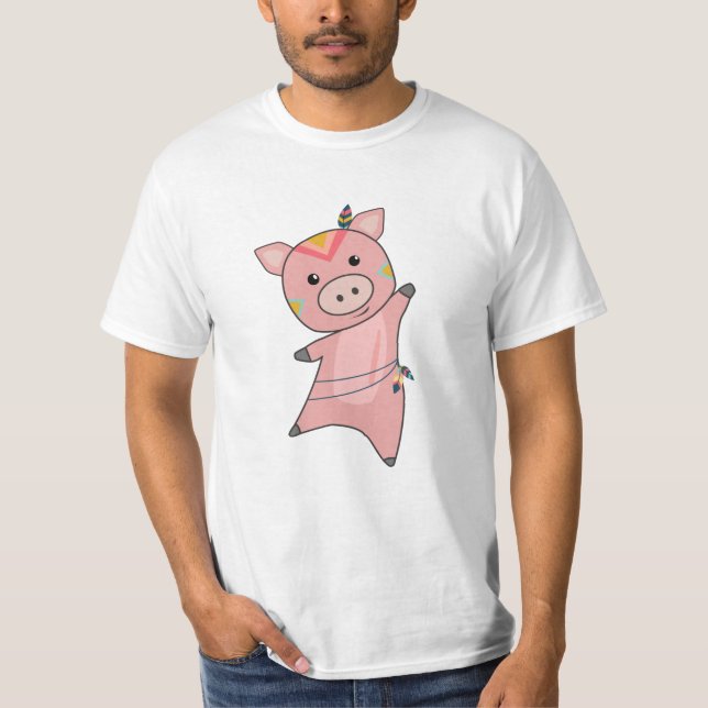 Indian Pig Fashing Piglet Feather Piggy T-Shirt (Front)