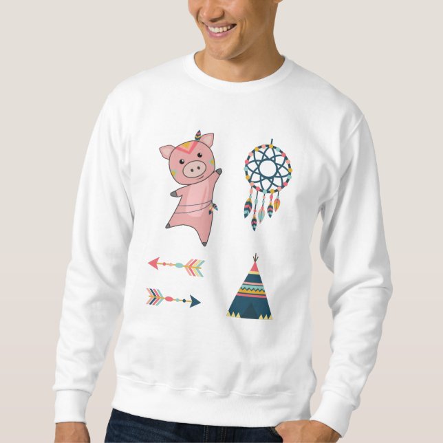 Indian Pig Piglet Sticker Set Tipi Sweatshirt (Front)
