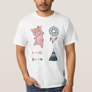 Indian Pig Piglet Sticker Set Tipi T-Shirt
