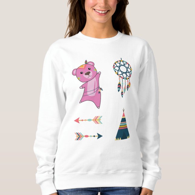 Indian Pink Bear Sticker Set Bear Dreamcatcher Sweatshirt (Front)