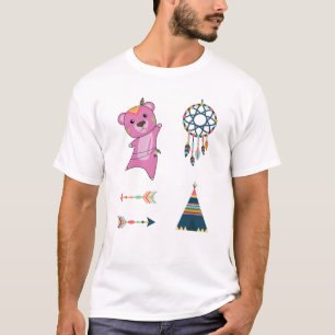 Indian Pink Bear Sticker Set Bear Dreamcatcher T-Shirt