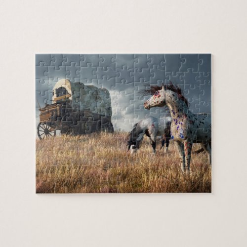 Indian Ponies and Abandoned Wagon Jigsaw Puzzle