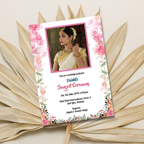 Indian Pre_Wedding Sangeet Ceremony Bride Image Invitation