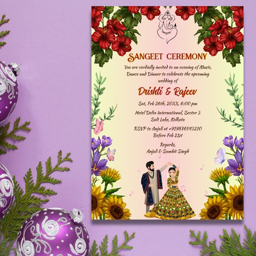 Indian Pre Wedding Sangeet Ceremony Invitation