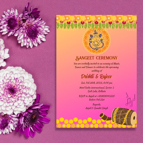 Indian Pre_Wedding Sangeet Ceremony  Invitation