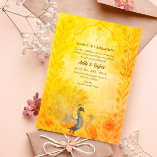 Indian Pre-Wedding Sangeet Ceremony Peacock Floral Invitation