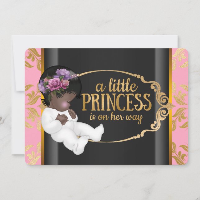 Indian Princess Baby Shower Pink and Black Invitation (Front)