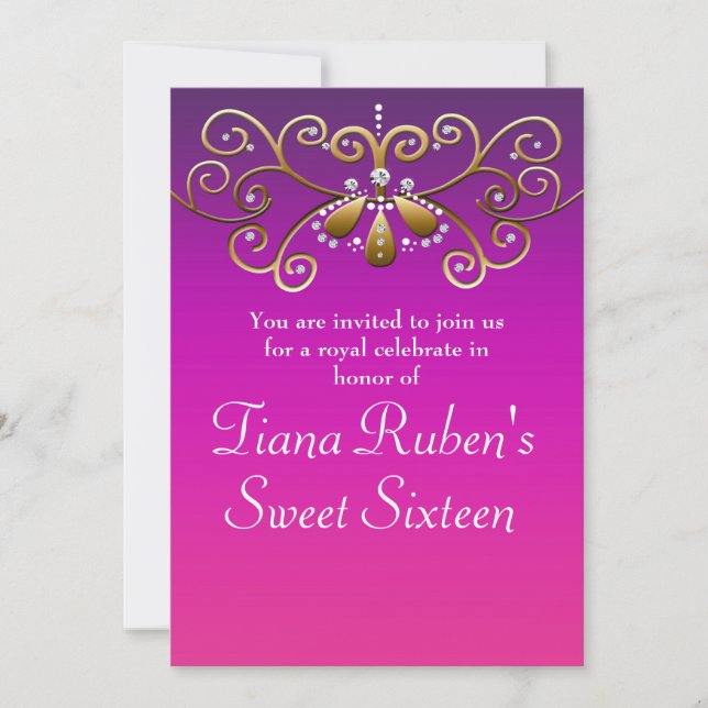 Indian Princess Gold Purple Pink Party Invitations (Front)