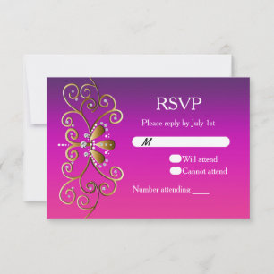 Indian Princess Purple Pink Gold RSVP card invite