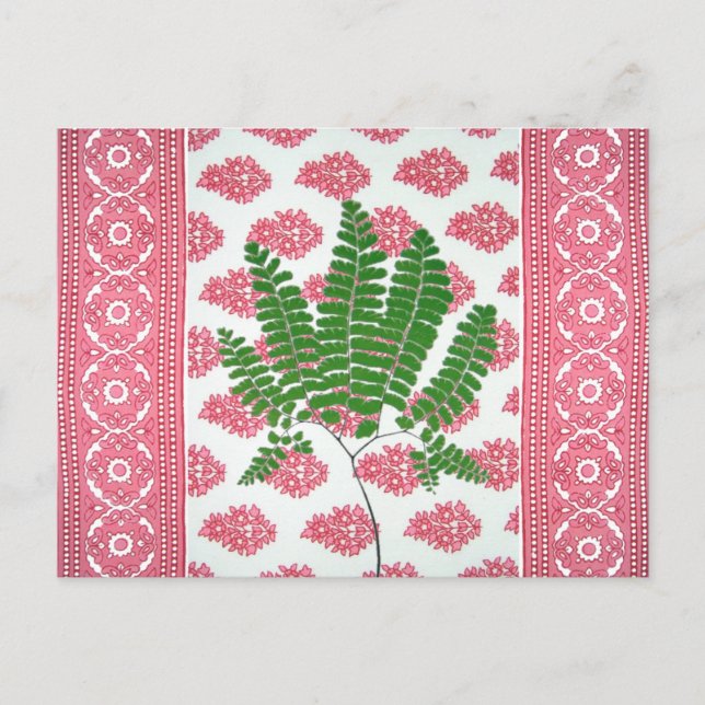 Indian Print Pink Fern Postcard (Front)