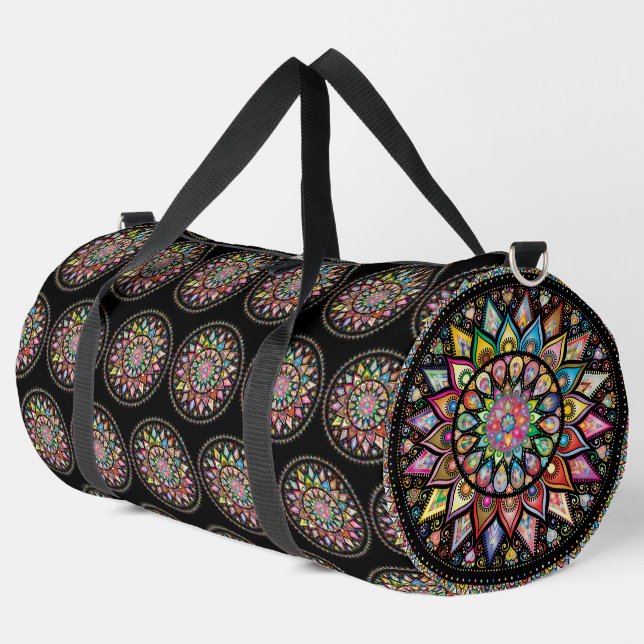 Indian Rainbow Mandala Large Duffel Bag (Left Corner)
