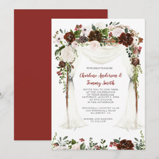 Indian Red Boho Rustic Watercolor Floral Canopy Invitation