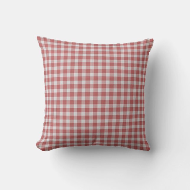 Indian Red Checkered Plaid Throw Pillow (Front)
