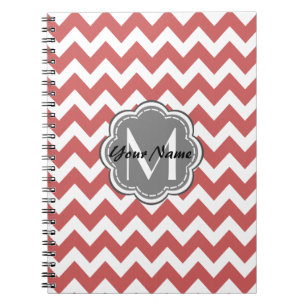 Indian Red Chevron Floral Gray Monogram Notebook