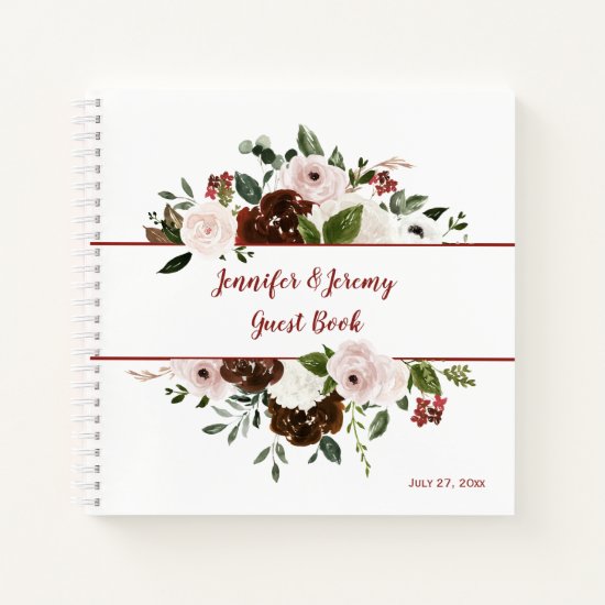 Indian Red Ivory Forest Green Boho Guest Book