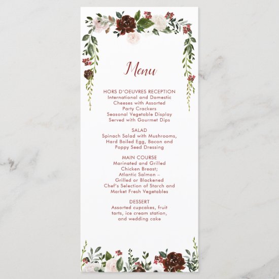 Indian Red Ivory Forest Green Floral Garland Menu
