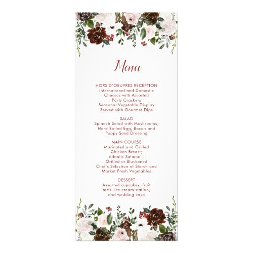 Indian Red Ivory Forest Green Floral Wedding Menu