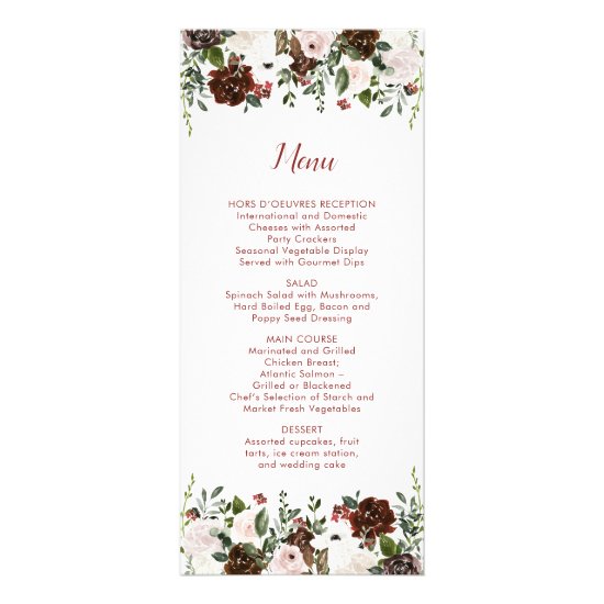 Indian Red Ivory Forest Green Floral Wedding Menu