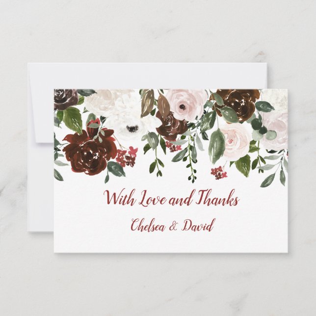 Indian Red Ivory Forest Green Floral Wedding Thank You Card (Front)