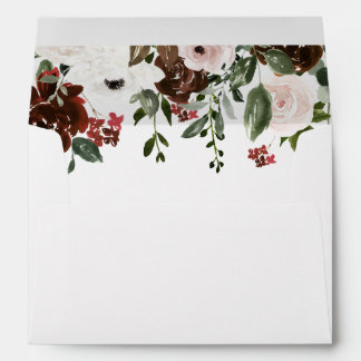 Indian Red Ivory Forest Green Watercolor Flowers Envelope