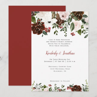 Indian Red Ivory Greenery Watercolor Floral Invitation