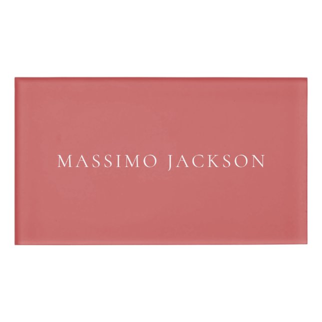 Indian Red Minimalist Plain Modern Aesthetic Look Name Tag (Front)