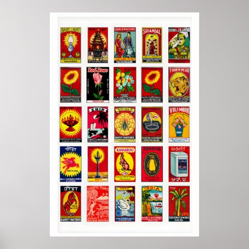 Indian Red Vintage matchbox label Collage print