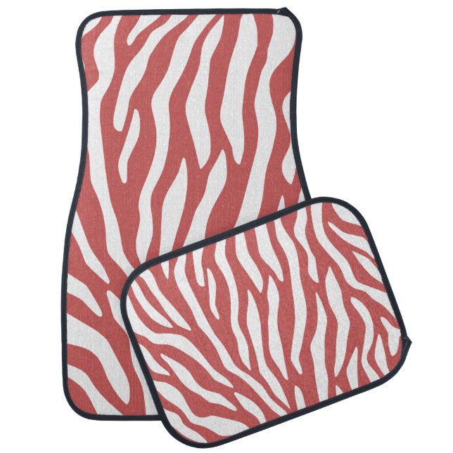 Indian red zebra print car floor mat (Set)
