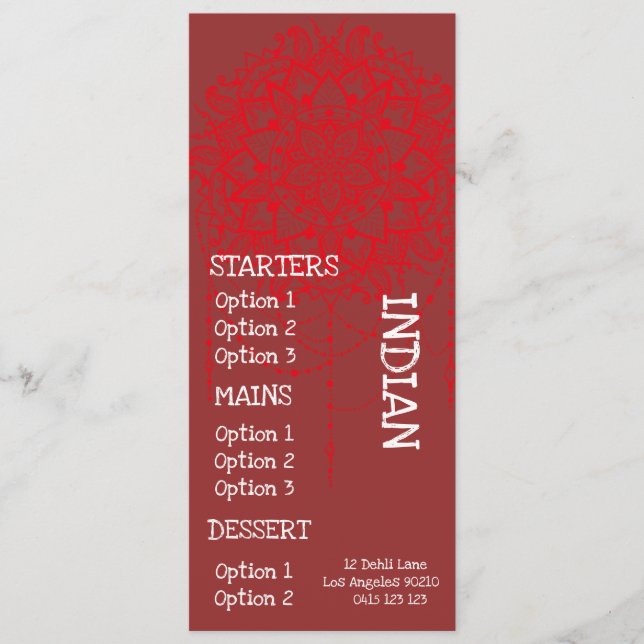 Indian restaurant dinner menu (Front)