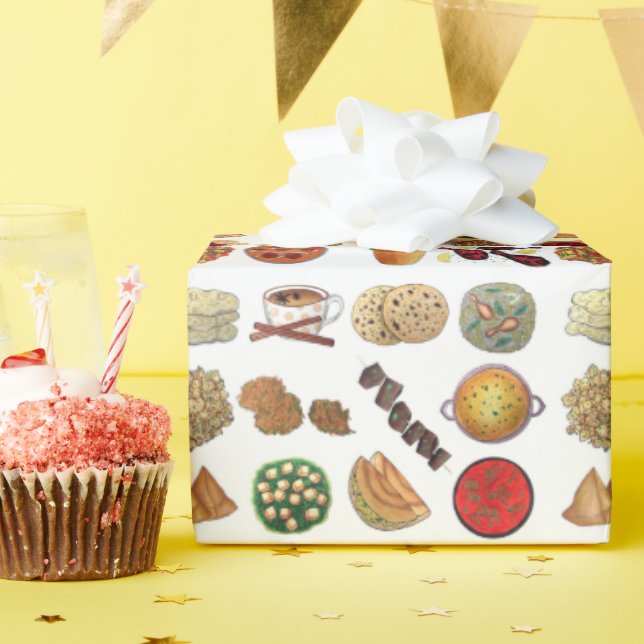 Indian Restaurant Foods Naan Dosa Samosa Aloo Gobi Wrapping Paper (Birthday Party)