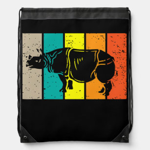 Indian Rhinoceros Rhino Retro Vintage Men Women Drawstring Bag