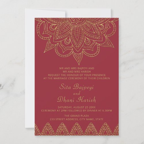 Indian Rich Red Gold Mehndi Hindu Wedding Invitation