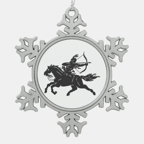 Indian riding horse _ Choose background color Snowflake Pewter Christmas Ornament
