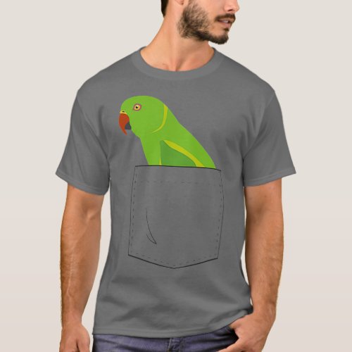 Indian Ringneck Parakeet Parrot Fake Pocket T_Shirt