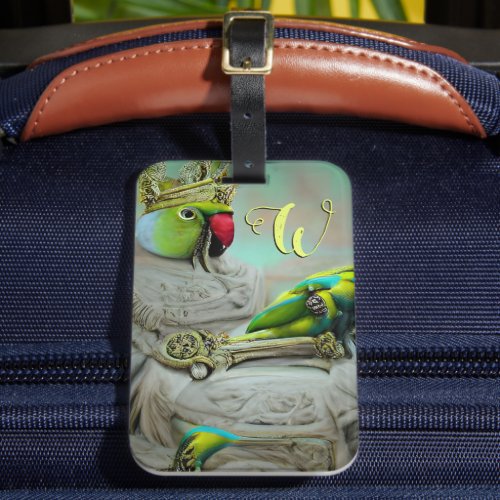 Indian Ringneck Parrot King Bird Painting Monogram Luggage Tag