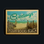 Indian Rocks Beach Vintage Travel Magnet<br><div class="desc">This Greetings From Indian Rocks Beach vintage postcard design features a sandy beach with a beautiful turquoise ocean water and above the sea,  a blue sky with billowy white clouds. In vintage travels style.</div>