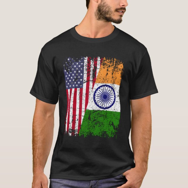 Indian Roots Half American Flag Usa India Flag T-Shirt (Front)