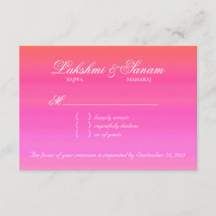 Indian RSVP Wedding Reply Card Damask Pink Orange