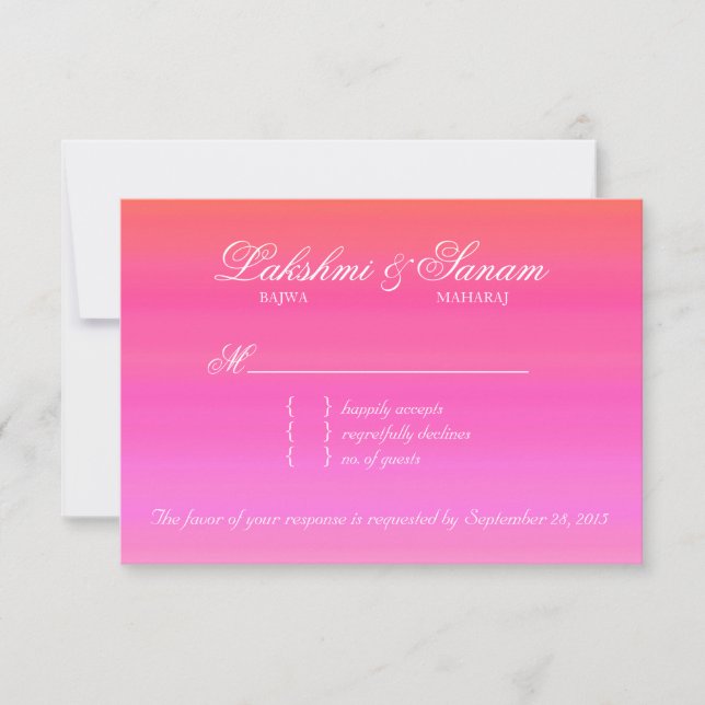 Indian RSVP Wedding Reply Card Damask Pink Orange (Front)