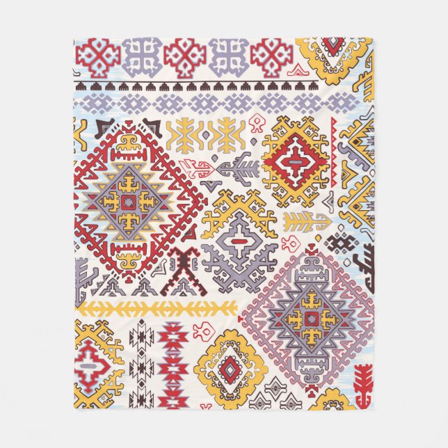 Indian rug, paisley mandala, yoga fleece blanket (Front)