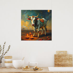 Indian Sacred Cow Diwali Light Poster