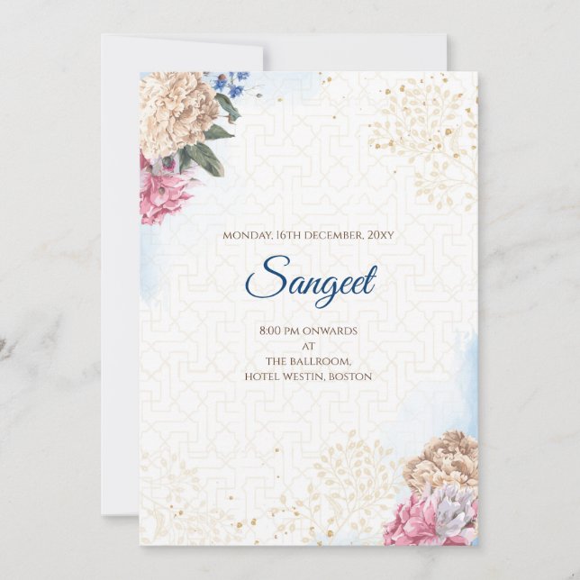 Indian Sangeet invitation & Indian wedding cards (Front)