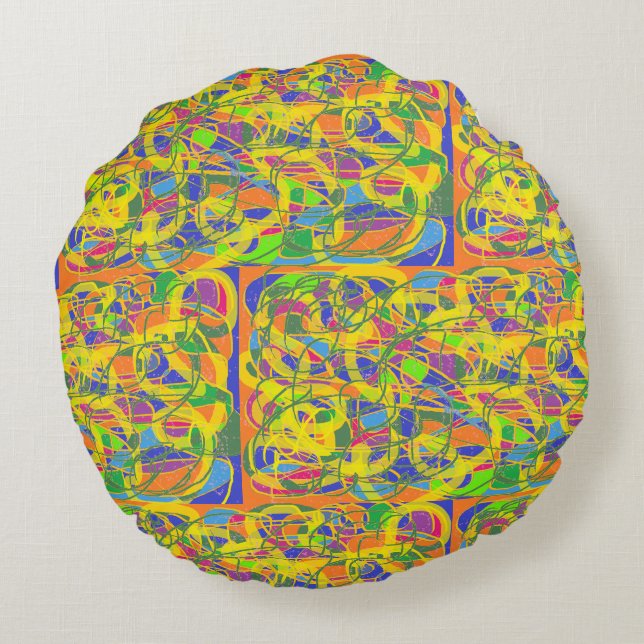 Indian sari look abstract art medallions green brr round pillow (Back)