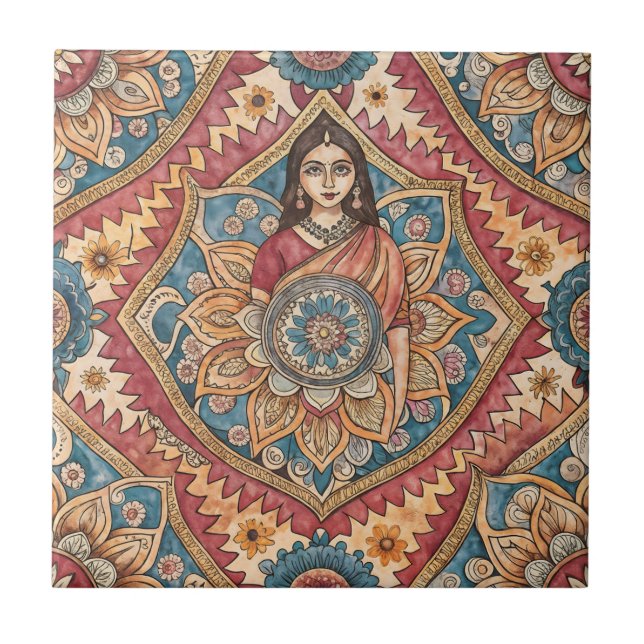Indian sari woman seamless pattern ceramic tile (Front)